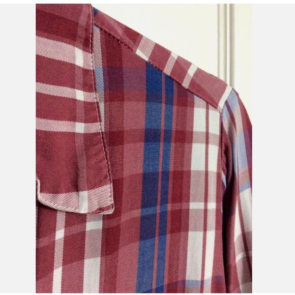 4Our Dreamers Plaid Button Up Shirt Top Roll Tab Sleeve Red Size Blue XS - Picture 4 of 6